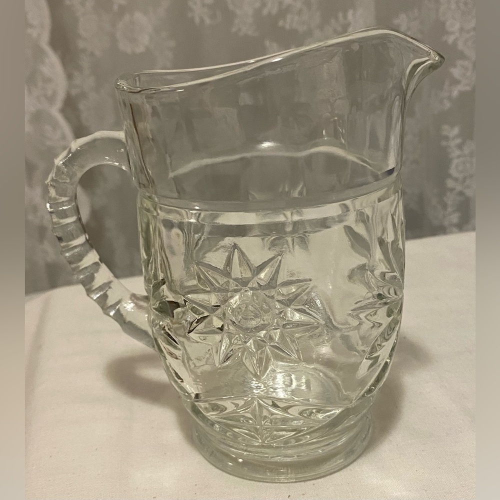 Vintage Pressed Glass Pint Pitcher by Anchor Hocking with Sunburst Design, USA